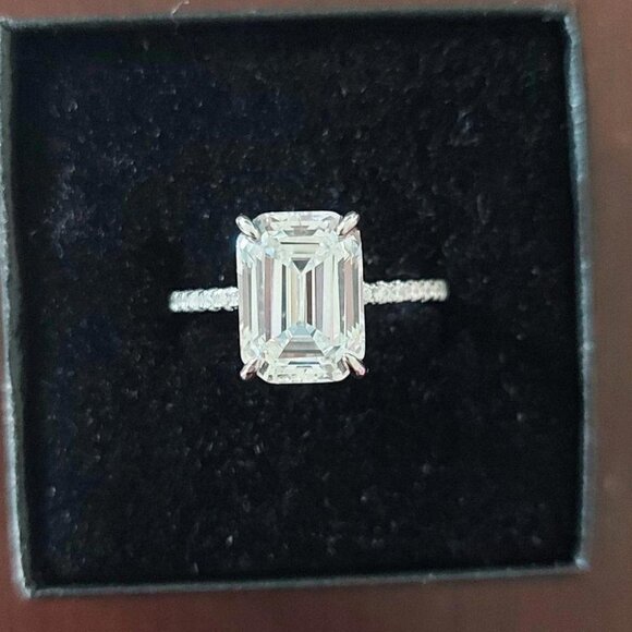 5 Carat Emerald Cut Simulated Diamond Engagement Ring - Picture 1 of 13